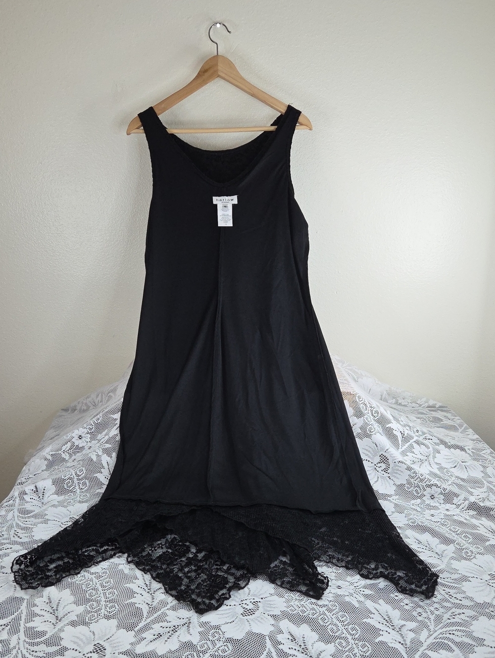 Harlow Black Lace-Hem Sleeveless Maxi Dress Sz16 NWT $69 1990s Y2k